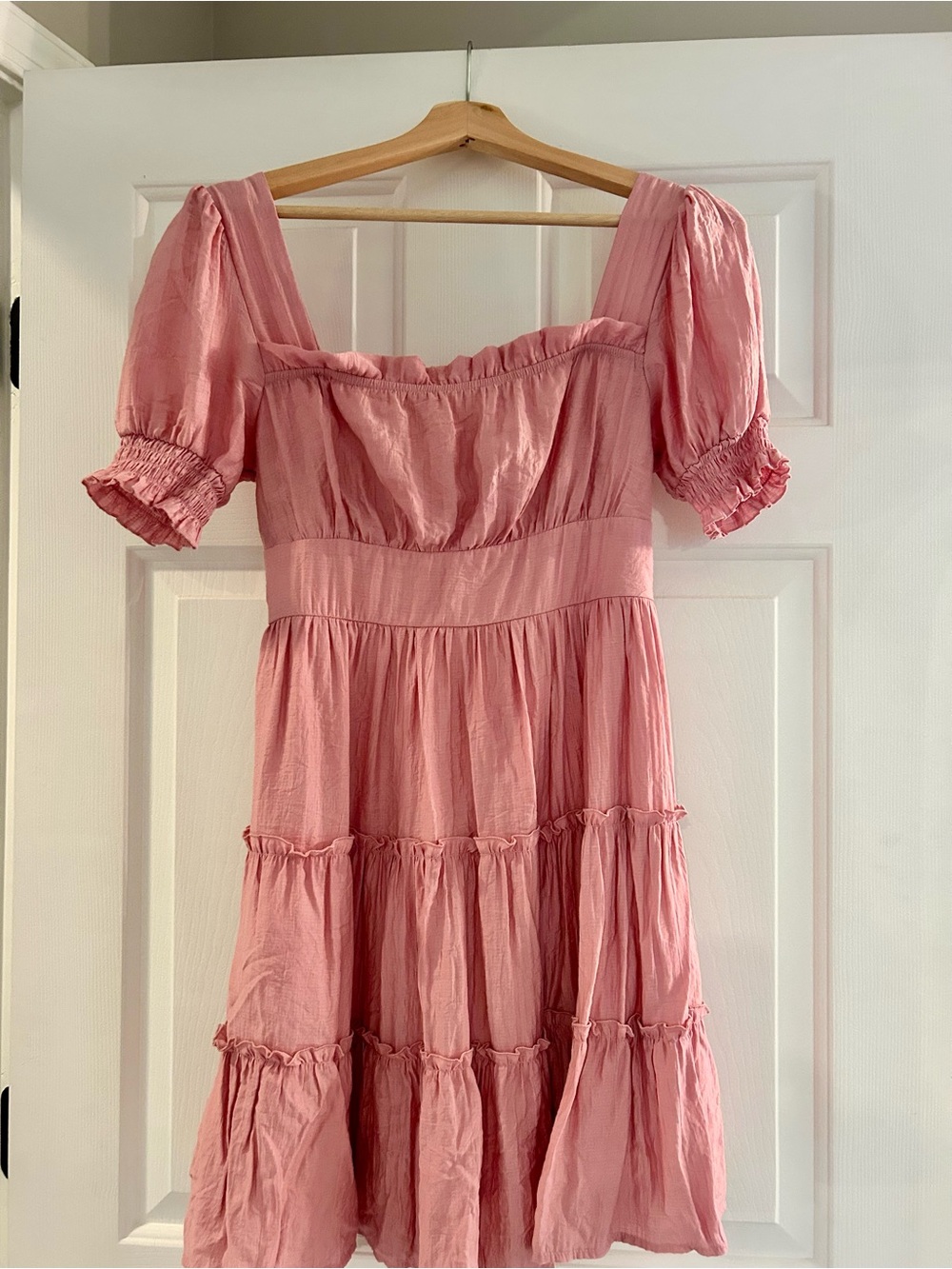 mine Pink Tiered Puff-Sleeve Dress